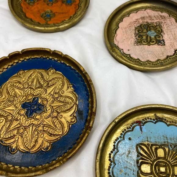 Vintage Italian Florentine Wood Coasters - Picture 2 of 4